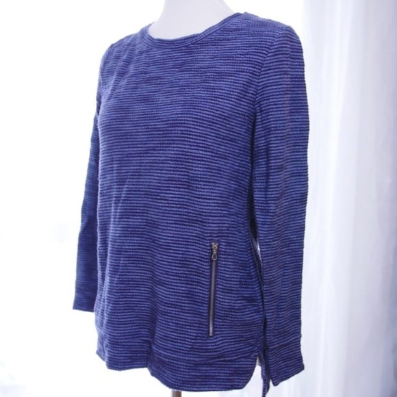 Blue Striped High Low Cotton Blend Casual Sweater - Picture 7 of 7